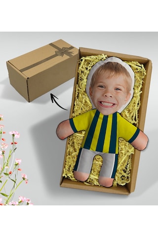 Bk Gift Hediye Kutusunda Kişiye Özel Fotoğraflı Çocuk Sarı Lacivert Futbolcu Bebek Yastık-1, Arkadaşa Hediye, Sevgiliye Hediye, Doğum Günü Hediyesi