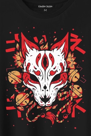 Kitsune Mask Japanese Japon Kültür Baskılı Tişört Unisex T-shirt 001