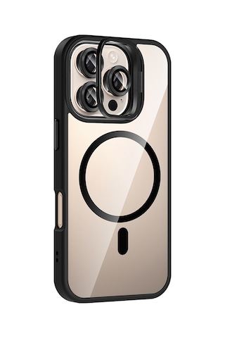 Apple iPhone Uyumlu 16 Pro Kılıf Standlı + Kamera Lens Koruma Setli M-safe Şarj Özellikli Mkst Etro Lacivert Lacivert