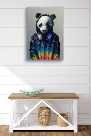 Müzik Dinleyen Genç Panda Yağlı Kanvas Tablo