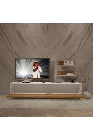 Decoraktiv Eko 4 Mdf Std Krom Ayaklı Tv Ünitesi Tv Sehpası Beyaz - Pera