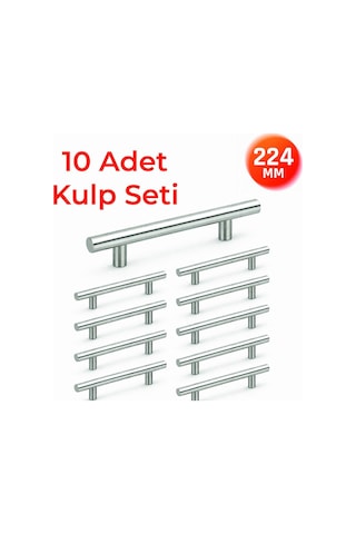 224 Mm Metal Mobilya Kulpu Mutfak Dolap Çekmece Kulpu, Modern Dekoratif Kulp Seti 10 Adet Inox