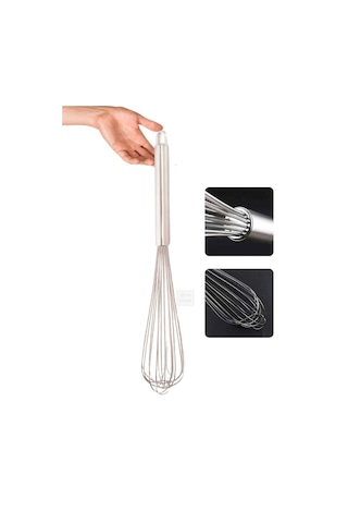 Sos Çırpma Teli Paslanmaz Yumurta Çırpıcı Çikolata Çırpıcı Krema Çırpıcı Çelik Saplı Büyük Boy 45 Cm Metalik Gri