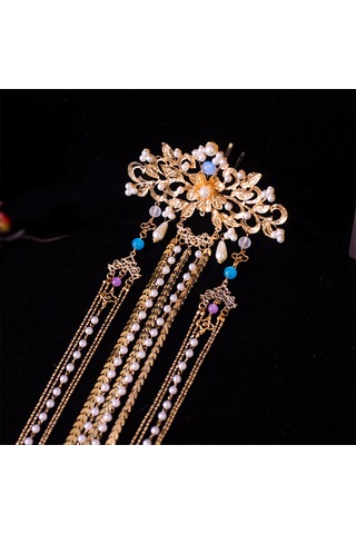 "çift Katmanlı Boncuklu Adım Sallama Püsküllü Vintage Hanfu Saç Çatalı - Zarif Retro Saç Klips Aksesuarı" Çok Renkli