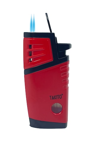Takito Çift Torch Pürmüz Puro Çakmağı - Siyah/kırmızı Kırmızı