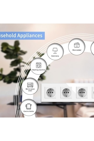 Novahub Beyaz A1 Serisi Çift Priz Temperli Cam Panel 250v Gizli Duvar Prizi Avrupa Standartı