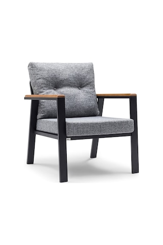 Mymassa Favori Metal Tekli Koltuk Tekli Berjer - Gri Kumaş Siyah İskelet Siyah