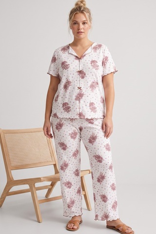 Siyah İnci Beden Fitilli Kaşkorse Örme Pijama Takım26120851 Beyaz Gül Kurusu