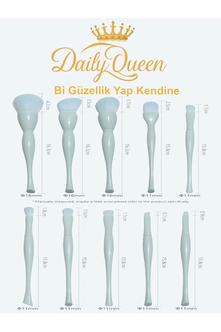 10 Lu Plastik Saplı Makyaj Fırça Seti Yumuşak Sentetik Kıllar, Profesyonel Sonuç Buz Mavi
