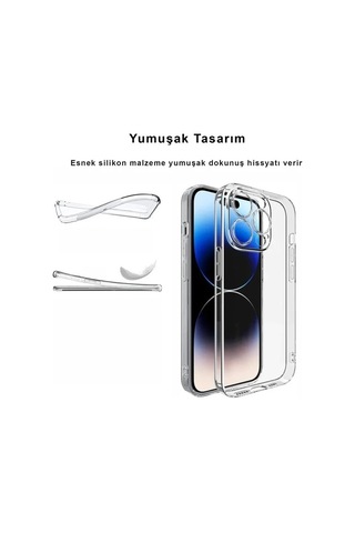 14 Pro Max Kılıf Şeffaf Kamera Korumalı Yumuşak Silikon