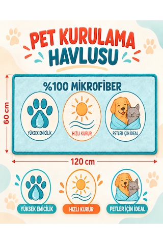 Kedi & Köpek Kurulama Havluları Poodle Mix - Köpek Desenli Büyük Boy Hızlı Kuruyan 60x120cm