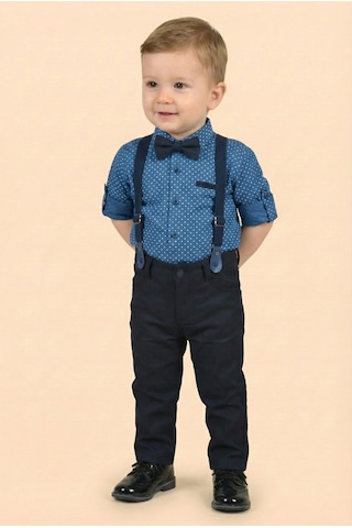 Mnk Baby & Kids Erkek Bebek Askı Papyon Gömlek Pantolon Takım M00785 Indigo