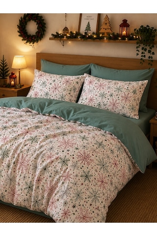 Mystory Home Çift Kişilik Christmas Nevresim Takımı Yılbaşı Kırmızı - Yeşil
