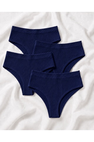 Skin Verse Pamuklu Yüksek Bel Tanga Külot 4'lü Set Lacivert