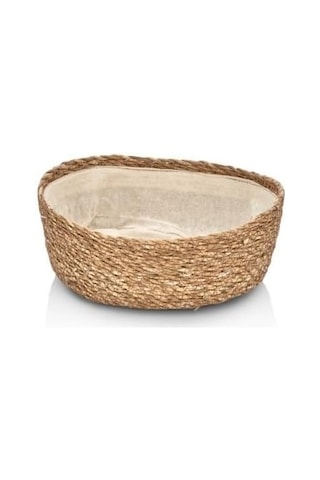 El Yapımı Hasır Ekmek Sepeti, Yıkanabilir Bez Astarlı Çok Amaçlı Oval Sunum Ve Dekoratif Saklama Sepeti, Ekmeklik 22x16x8 Cm Açık Gri