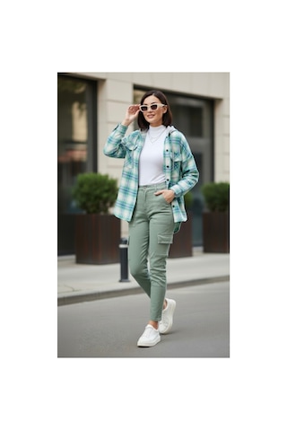 Polologin Butik Mevsimlik Kapüşonlu Kareli Ceket Gömlek - Sokak Stili Oduncu Gömleği Yeşil