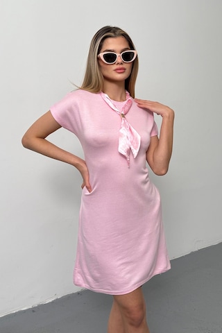 Giysa Kadın Yakası Fular Detaylı Çift Cepli Elbise Pembe - 26y 26724 Pembe