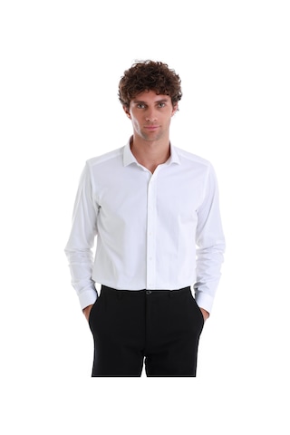 Hatemoğlu Beyaz Slim Fit Düz 100% Pamuk Açık İtalyan Yaka Uzun Kollu Saten Gömlek 24d190000045 001 Beyaz