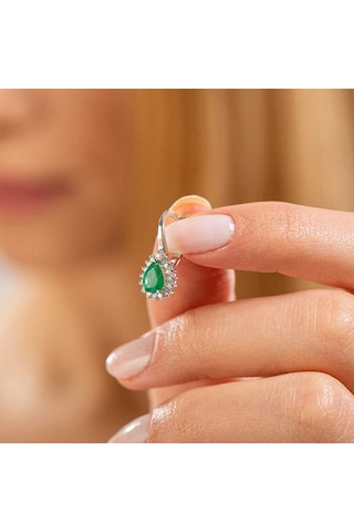 1,62 Karat Pırlantalı Zümrüt Küpe