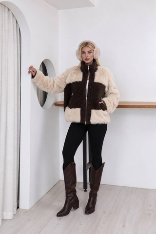 Moda Banuş Lolita Garni Detay Kuzu Mont Kahverengi Kahverengi