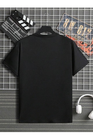 Soccer Ball T-shirt - Siyah Baskılı Oversize Bisiklet Yaka Kısa Kol Tişört Siyah