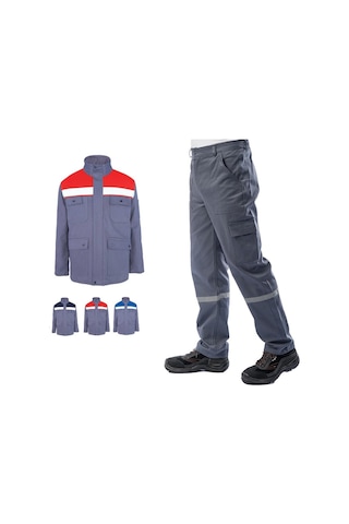 Kışlık İş Takımı Çok Cepli Reflektörlü Mont 4111 Ve 7/7 İş Pantolonu 2958 Gri Renk Yüzde Yüz Pamuk