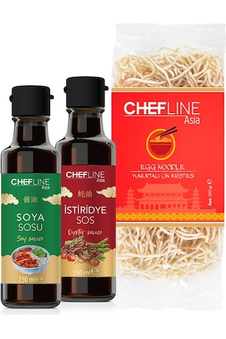 Chefline Asia Noodle Seti Yumurtalı Çin Eriştesi 350 G + Soya Sosu 150 ML + İstiridye Sos 150 ML