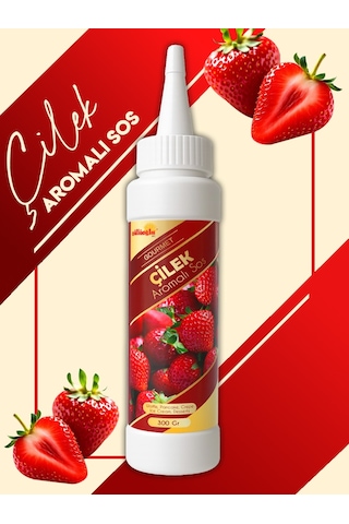 Güllüoğlu Çilek Aromalı Sos - Waffle & Krep & Pankek & Tatlı & Dondurma & Kruvasan Sos - 300 Gr / 225 Ml