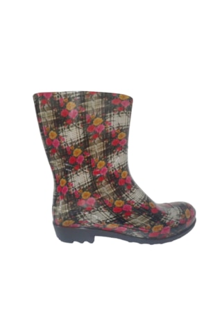 Emek Kadın Krem-sarı-pembe Çiçekli 23 Cm Kısa Bahçe Yağmur Çizmes Krem