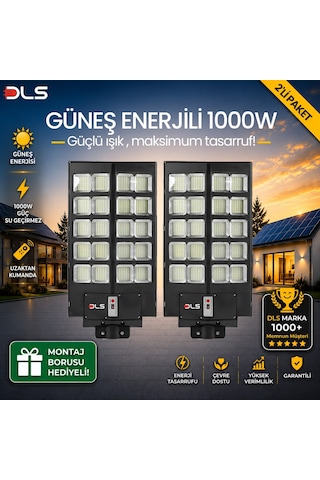 2'li Paket Dls 1000w Güneş Enerjili Solar Sokak Lambası Hareket Sensörlü Led Bahçe Aydınlatması