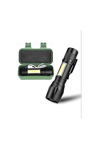 Taktikal Led Mini Boy El Feneri, Polis Bekçi Feneri, Usb Şarjlı, Zoomlu Plastik Kutulu El Feneri