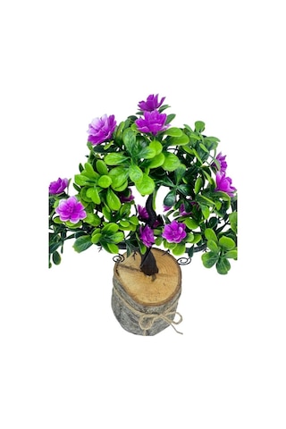 Yapay Çiçek Lila Çiçekli Bonsai Ağacı Dekoratif Kütük Saksıda Yapay Ağaç Bonzai Losus Çiçekli