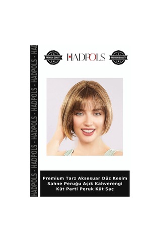 Premium Tarz Aksesuar Düz Kesim Sahne Peruğu Açık Kahverengi Küt Parti Peruk Küt Saç
