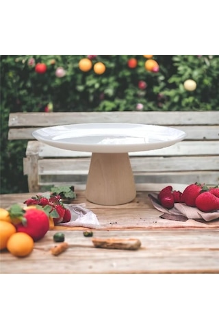 Akayev Ahşap Konik Ayaklı Beyaz 27 Cm Sunumluk Beyaz
