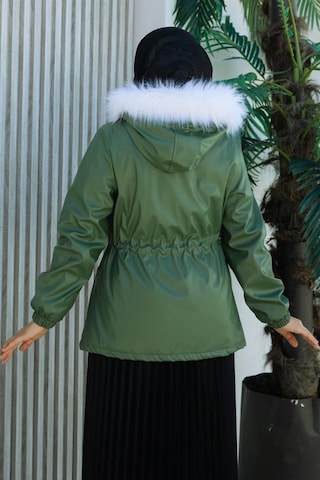 Belden Bağcık, Fermuar Detaylı Kapşonlu Kısa Deri Mont-brc6265 Haki