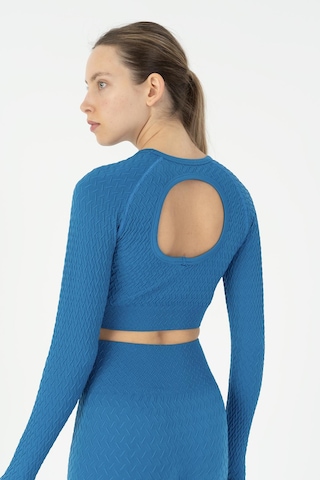 Maraton Slimfit Kadın Bisiklet Yaka Turkuaz Crop Top Turkuaz