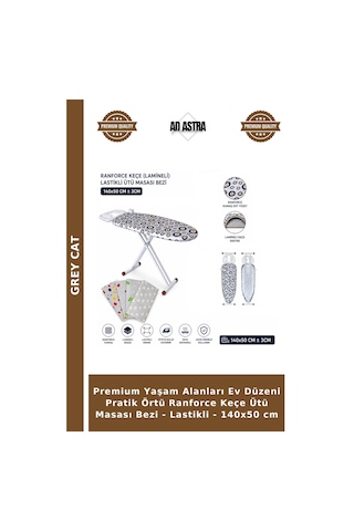 Premium Yaşam Alanları Ev Düzeni Pratik Örtü Ranforce Keçe Ütü Masası Bezi - Lastikli - 140x50 Cm