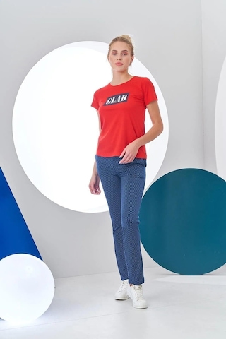 Pjs Kadın Glad Baskılı Kısa Kollu Spor Pijama Takım Kırmızı