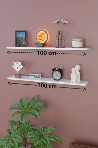 Dekoratif Uçan Duvar Rafı 2 Adet Gizli Monteli Raf Oval Kesim 100x18 Cm Beyaz