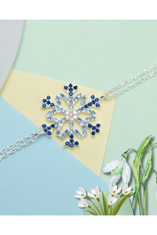 Brezza Lusso Jewelry Diamond Seri Aqua-safir Taşlı Kar Tanesi Snowflake Gümüş Bileklik