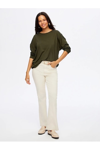 Faik Sönmez Yuvarlak Yaka Kadın Uzun Kol T-shirt W26tsh007 Haki