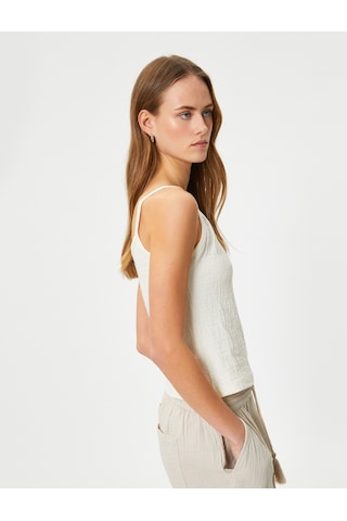 Koton İnce Askılı Atlet Dokulu Pamuklu Kırık Beyaz 4sak10075ek