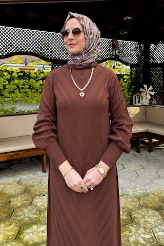 Yağmur Triko Elbise Kahve Normal