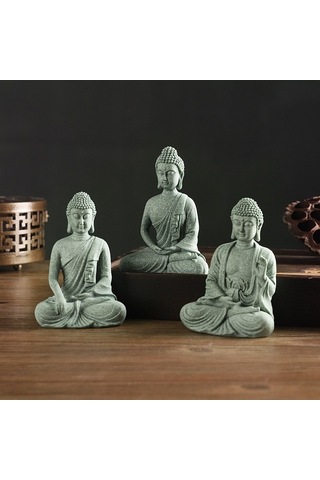 Xianwen Mufunye "zen Buda Heykeli - Yeşil Kumtaşından Dekoratif