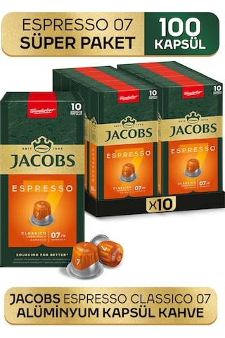 Jacobs Espresso 7 Classico Nespresso Uyumlu Alüminyum Kapsül Kahve 10 x 10'lu