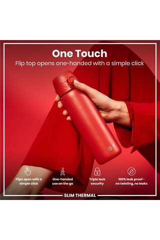 Ion8 - İnce Su Termosu - Kırmızı - 500 Ml - Sızdırmaz