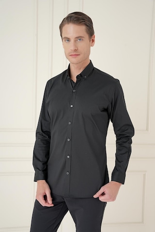 Efor Slim Fit Düğmeli Yaka Esnek Klasik Siyah Gömlek Gk 746 Siyah