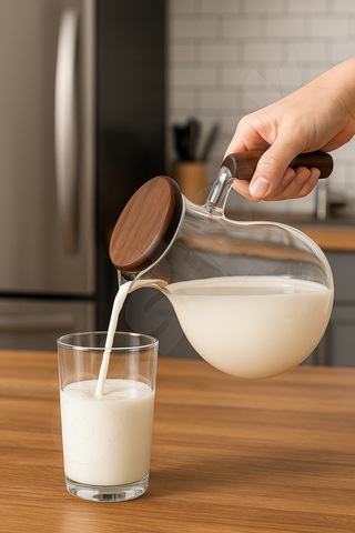 Süzgeçli Yuvarlak Cam Sürahi - Akasaya Kapaklı Ve Saplı - Detoks Sürahisi - Contalı Kapak