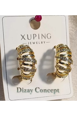 Xuping Gold Sıralı Zirkon Taşlı Sarmal Küpe Altın