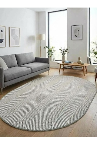 Oval Sisal Halı 1003 Gri Balık Sırtı Desen Kaymaz Taban Modern Salon Oturma Odası Halısı